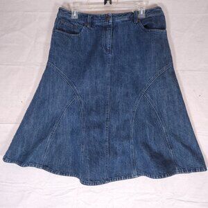Garnet Hill Blue Jean Skirt Womens Size 12 Denim Pockets A-Line Cowboy Core